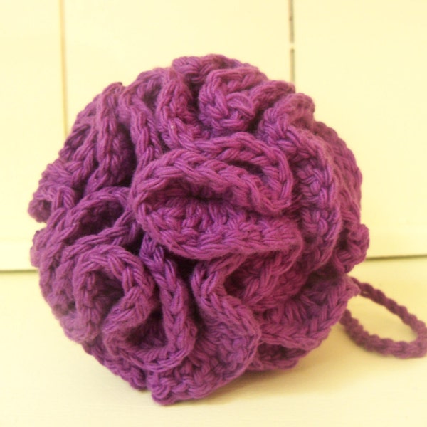 Purple Cotton Bath Puff, Washable Shower Pouf, Cotton Washcloth, Easter Gift, Housewarming Gift, Mother's Day Gift, Gifts for Her