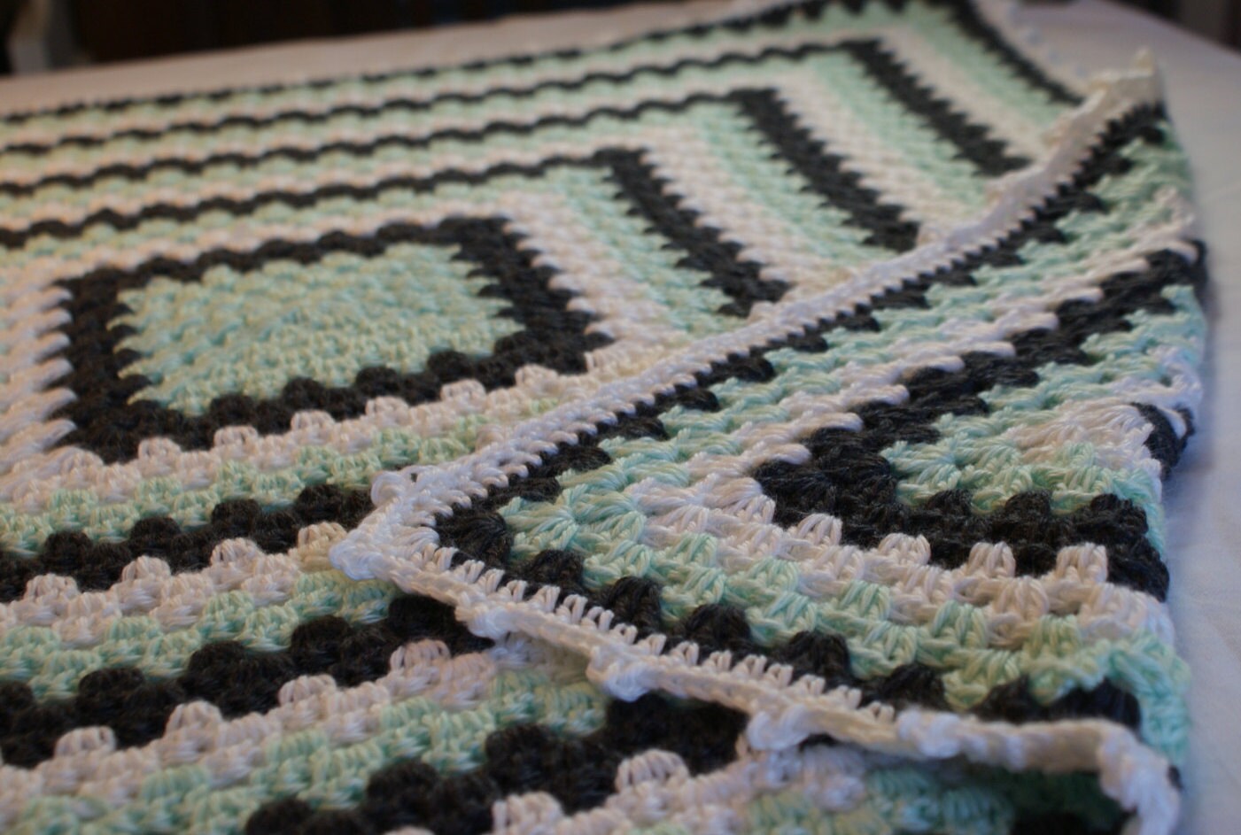 Crocheted Baby Blanket Mint Charcoal Grey and Winter White Etsy