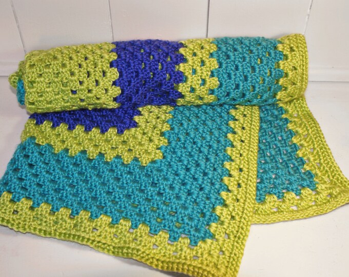 Bright Blue Teal & Lime Green Baby Blanket Handcrafted Etsy