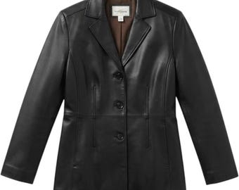 Worthington Jane Black Genuine Lambskin Leather Blazer Jacket Medium