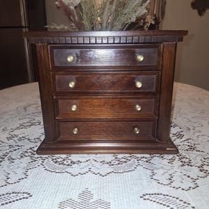 Vintage Japanese Wooden Jewelry Chest – 4-Drawer Mini Dresser with Brass Knobs