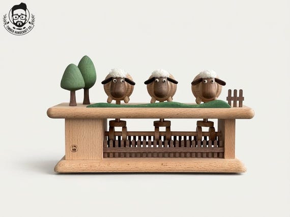 Kinetic Whispering Sheep Automata, Motorized Wooden Mechanical Desk Toy, Moving Sheep Pastoral Sculpture, Calming Office
