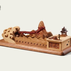 Escultura de dragón cinético con ondas en movimiento, juguete de escritorio de madera motorizado con autómata, quemador de incienso zen, regalo de lujo para la oficina ejecutiva.
