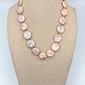 The Collette Necklace | Blush Coin Pearl Statement Necklace image 3