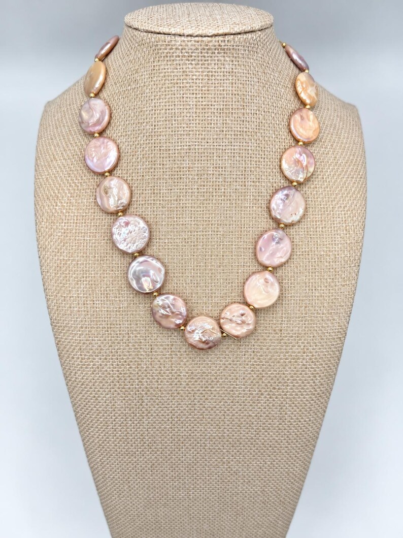 The Collette Necklace | Blush Coin Pearl Statement Necklace image 3