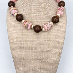 The Paloma Necklace | Pink Opal, Wood & Pearl Statement Necklace image 3