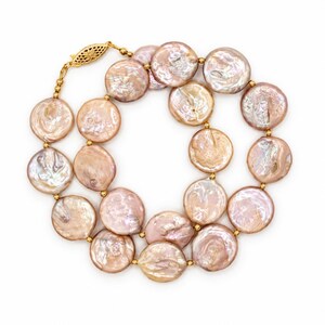 The Collette Necklace | Blush Coin Pearl Statement Necklace image 2