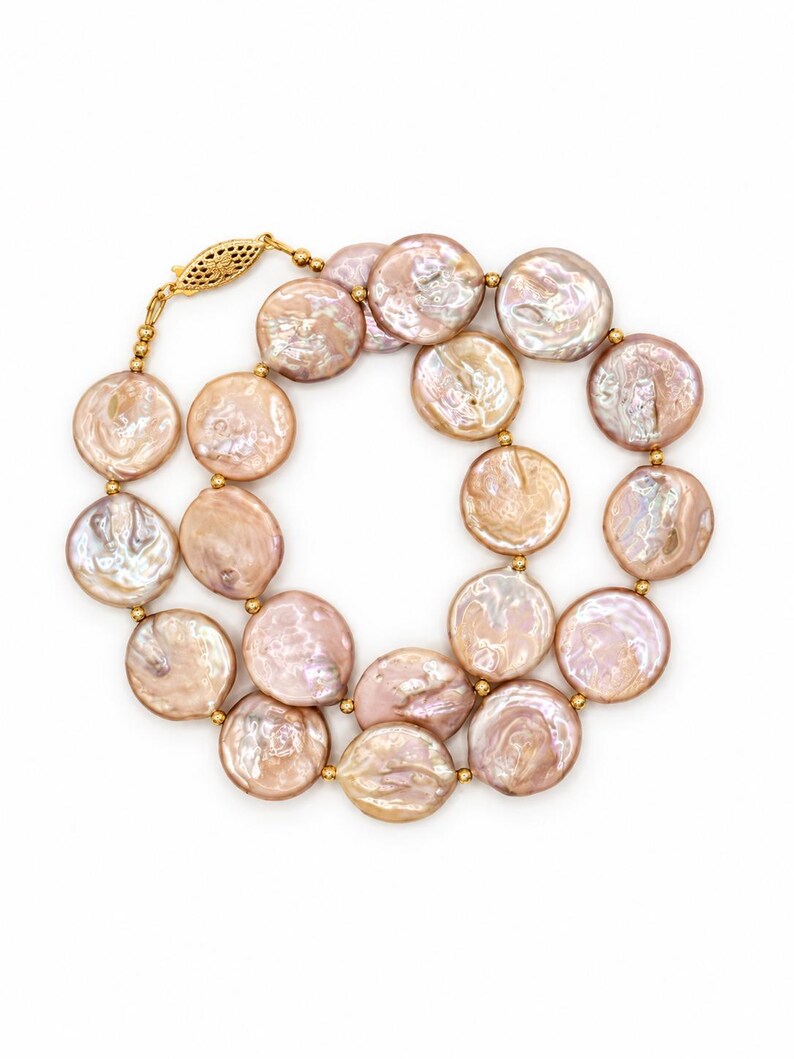 The Collette Necklace | Blush Coin Pearl Statement Necklace image 2