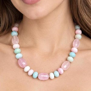 Rose Quartz, Morganite & Moonstone Beaded Necklace - The Bellamy image 1