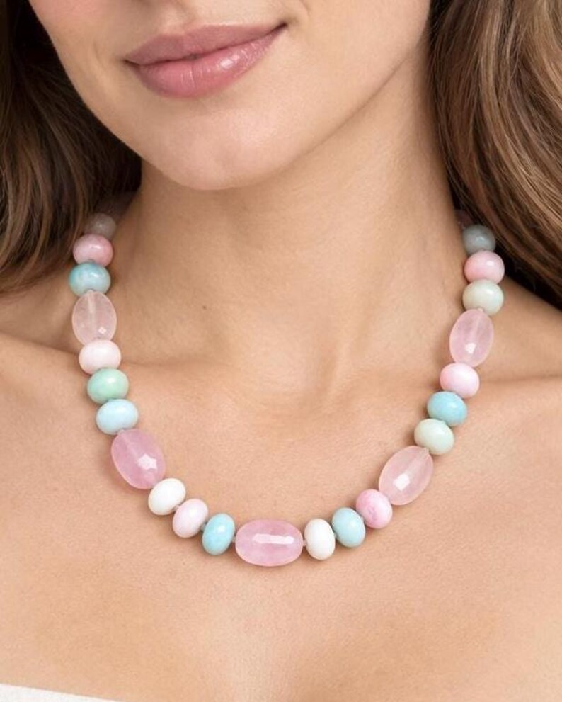 Rose Quartz, Morganite & Moonstone Beaded Necklace - The Bellamy image 1