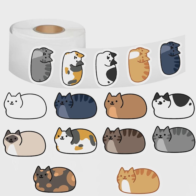 500 Cute Cat Sticker Roll for Journaling and Scrapbooking - Etsy