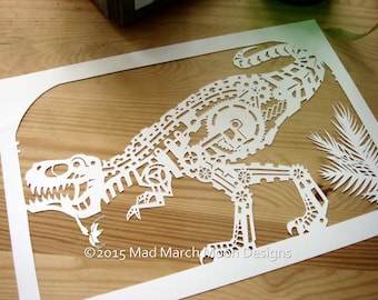 steampunk triceratops papercut template personal use instant etsy