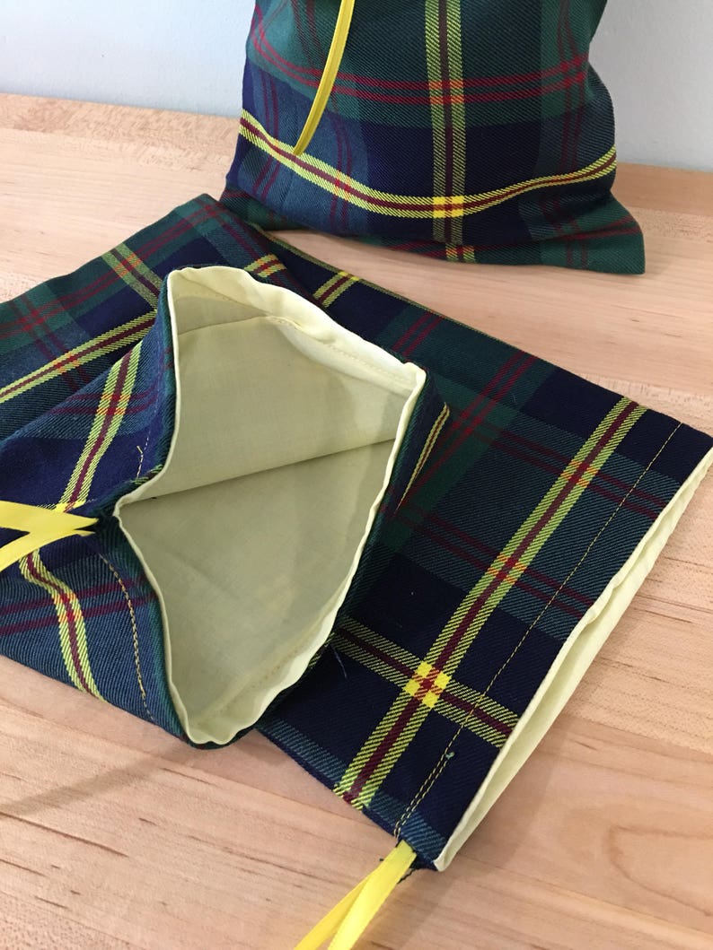 Upcycled From A Kilt Plaid Tartan Ready to Ship 3 Fabric Tartan Gift Bags Gift Card Holder Small Gift Bags