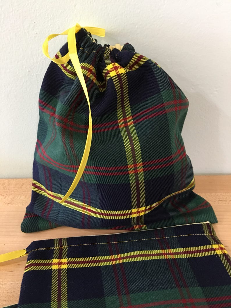 Upcycled From A Kilt Plaid Tartan Ready to Ship 3 Fabric Tartan Gift Bags Gift Card Holder Small Gift Bags
