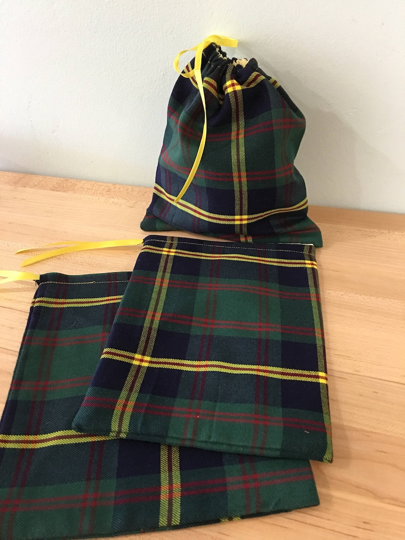 Upcycled From A Kilt Plaid Tartan Ready to Ship 3 Fabric Tartan Gift Bags Gift Card Holder Small Gift Bags