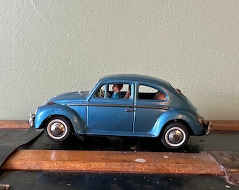 Vintage Volkswagen Toy Car ~ Blue 1960 Bandai Volkswagen Beetle ~ Made In Japan ~ Battery Operated Lights