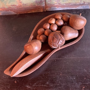 MCM Wooden Fruit with Tray ~ Mid Century Wood Fruit and Wood Tray ~ Mod Decor ~ Monkey Wood