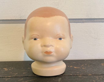 Wide Eyed Hand Painted Baby Doll Head ~ Ceramic Doll Head ~ Large Doll Head for Parts or Supplies