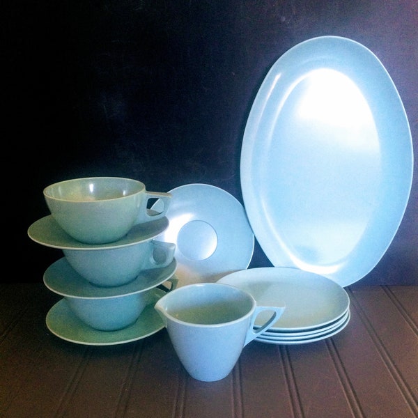 Mid Century Turquoise Melmac Dinnerware Glamping Gear Camping or Picnic Set Sun Valley Melmac