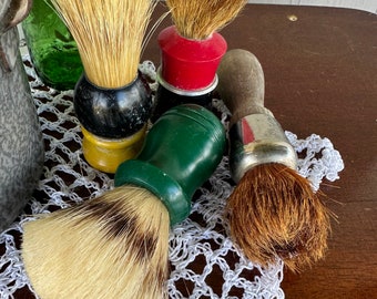 Vintage Shaving Brushes in Graniteware Pail ~ Shaving Brush Collection ~ Ever Ready Badger Brush ~ Wood Handle Shaving Brush