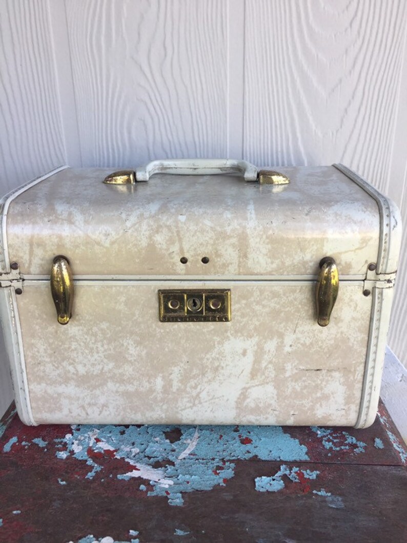 Vintage Samsonite Train Case ~ Samsonite Streamlite Case ~ Cream Marbled Suitcase Luggage