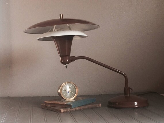 Vintage Mid Century Atomic Flying Saucer Lamp Table Desk Ufo Sight Light