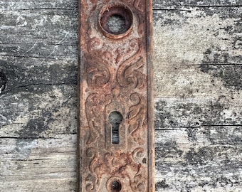 Vintage Eastlake Stlye Backplate ~ Doorknob Escutcheon Vines ~ Wrought Steel Brass Finish ~ Restoration Hardware