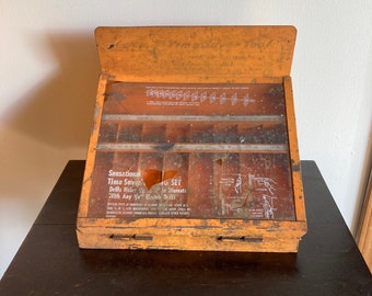 Vintage Sensational Time Save Boring Set Display ~ Metal Hardware Counter Display ~ Another Time Saving Tool ~ Orange Metal Display Box