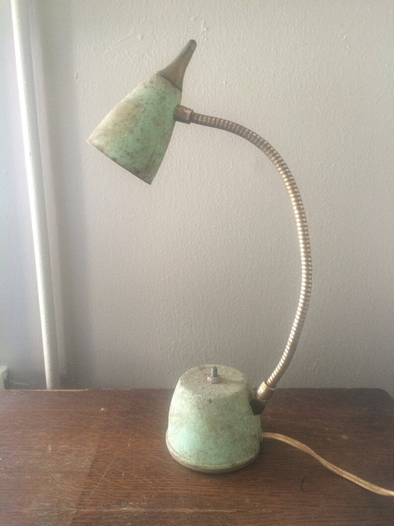 Vintage Eagle Hi Lite Gooseneck Desk Lamp Turquoise Seafoam Green Mid Century Mod