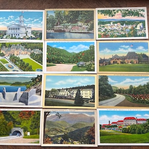 Vintage jaren 1940 ongebruikte linnen ansichtkaart Western NC/TN Asheville Chimney Rock ~ Biltmore ~ Lake Lure ~ Grove Park Inn ~ prijs voor één kaart.