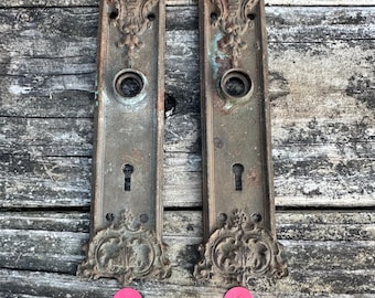 Antique Victorian Ornate Cast Iron Door Knob Back Plates #7888 ~ Restoration Hardware