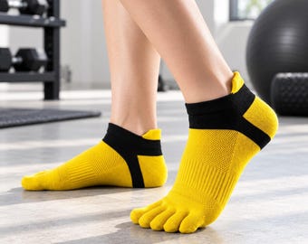 Calcetines de running de cinco dedos amarillos y negros, calcetines tobilleros transpirables