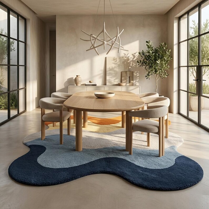 Handmade Waves and Flowing Stripes Wool Rug 8x10, Soft Tufted Area ...