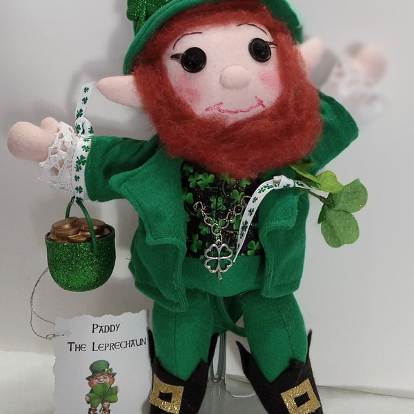 Paddy the Leprechaun Handmade Soft Sculpture Doll-Dressed in velour