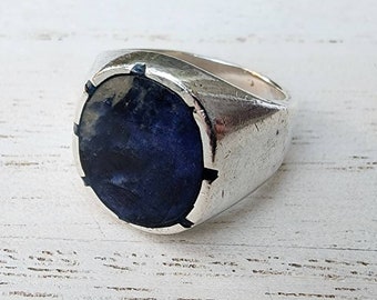 Vintage Lapis & Sterling Silver Ring SIZE 10, 925, Men's, Unisex