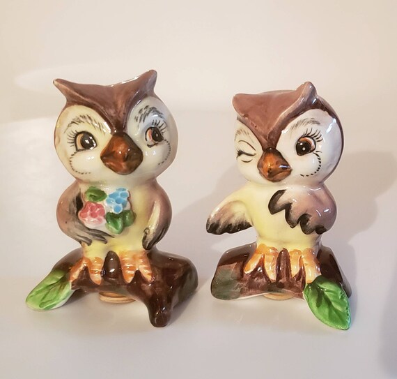 Vintage Owl Salt and Pepper Shakers Set Japan Ceramic Etsy