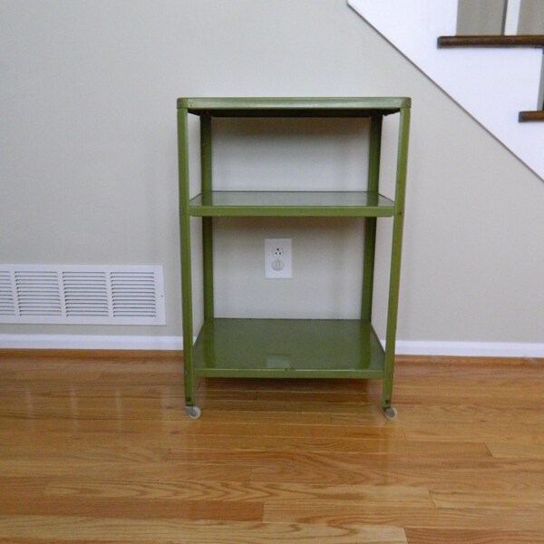 Vintage Metal Rolling Cart Green Bar Utility Tea Stand Industrial