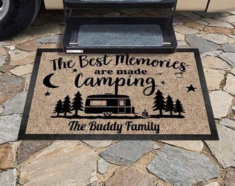 Gepersonaliseerde campingdeurmat, RV-deurmat voor kampeerliefhebbers, camperdecoratie, campingkleed