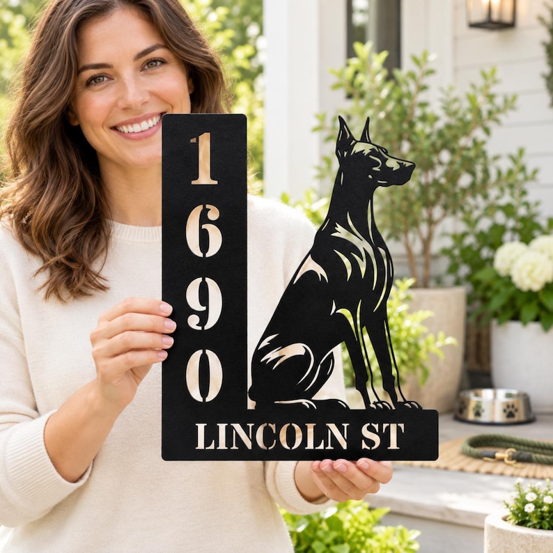 Personalized Doberman Dog Shape House Number. Pet Home Number Metal ...