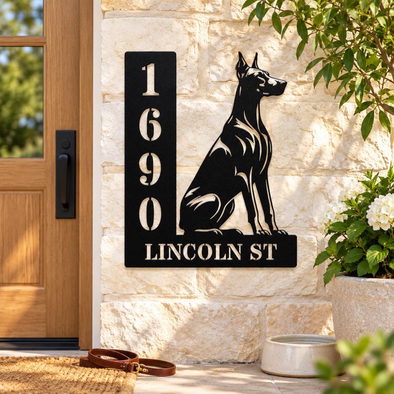 Personalized Doberman Dog Shape House Number. Pet Home Number Metal ...
