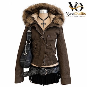 Y2K-Kunstpelzjacke für Damen, Harajuku-Gothic-Punk-Mantel, japanischer Retro-Streetstyle der 2000er Jahre