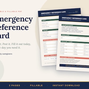 Emergency Reference Card for Aging Parent, 911 Call Script & Contact Tree, Fillable Printable PDF, Caregiver Emergency Information Sheet