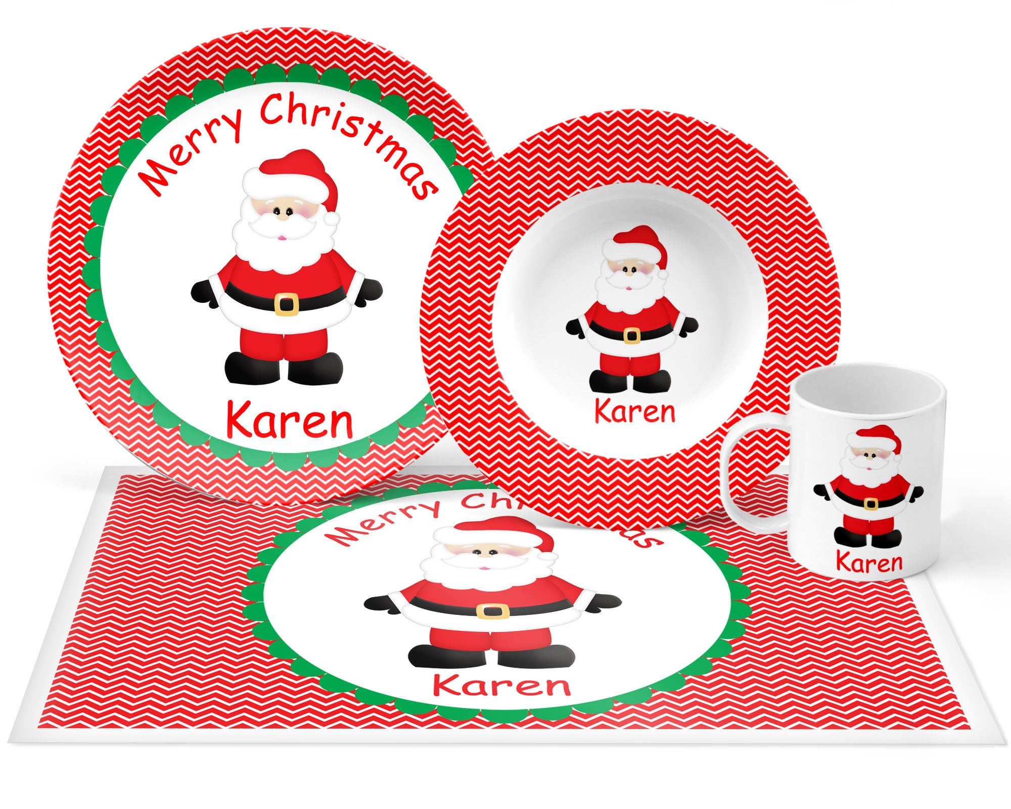 Christmas Santa Plate Set Personalized Kids Plate Bowl Mug Etsy