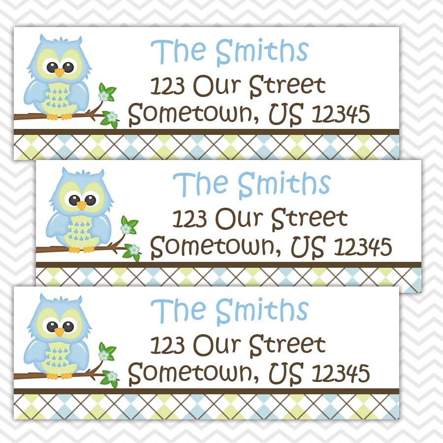 Blue Owl Personalized Address labels Stickers Baby Shower Etsy