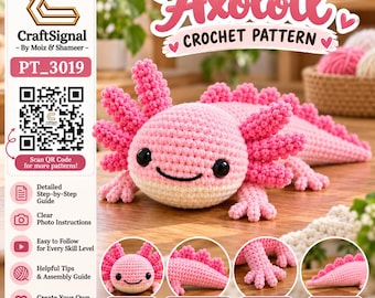 Beginner Friendly Axolotl Crochet Pattern PDF, Cute Mini Axolotl Amigurumi, Chenille Plush Crochet Toy Pattern, Easy Animal Crochet Pattern