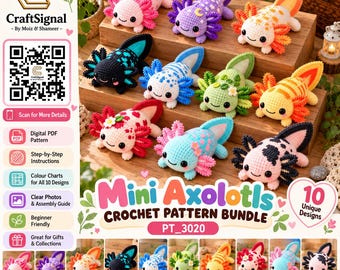 Axolotl Crochet Pattern Bundle, 10 Mini Axolotl Amigurumi Patterns Bundle, Crochet Plushie PDF, Axolotl Toy Pattern, Instant Download