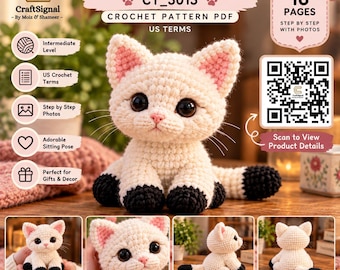 Sitting Cat Crochet Pattern PDF, Cream Kitten Amigurumi, Plush Kitty Tutorial, Digital Download, DIY Crochet Pattern for Cute Cat Lover Gift
