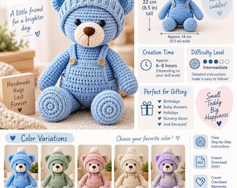 Padrão de crochê de ursinho de pelúcia amigurumi, Padrão de crochê de ursinho de pelúcia, Padrão de amigurumi de ursinho de pelúcia, Padrão de crochê de urso, Urso melancólico