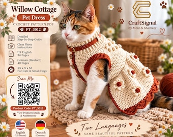 Dog Crochet Pattern, Crochet Dog Dress Pattern PDF, Floral Pet Dress, Dog Clothes Pattern, Small Dog Outfit, Pet Clothing, Puppy Dress