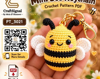 Bee Crochet Pattern PDF, Amigurumi Bee Keychain Pattern, Mini Bee Crochet, Bumble Bee Keychain, Cute Kawaii Crochet Pattern